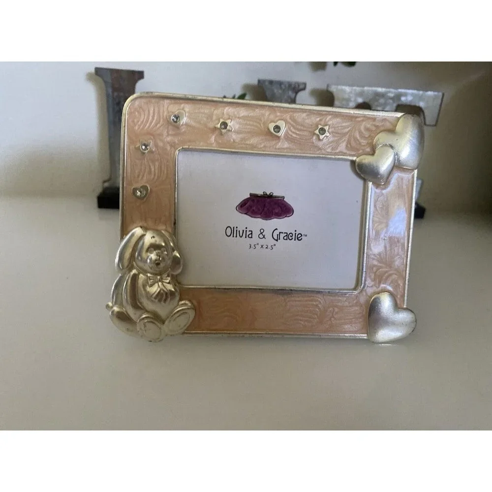 Enamel Crystal Jeweled Picture Frame Bunny and Hearts 2.5‎ X 3.5 Olivia & Gracie